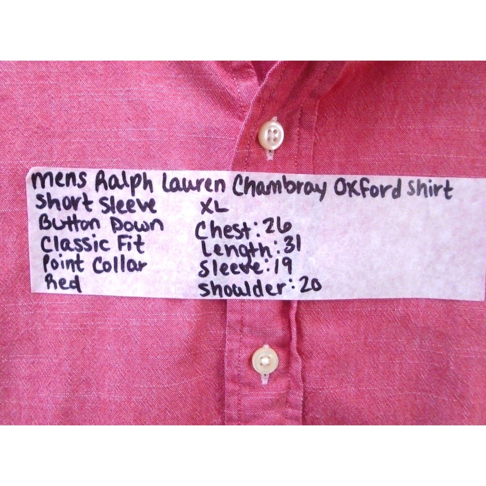 Polo Ralph Lauren Chambray Oxford Shirt Mens XL Red Short Sleeve Classic Flesh - Picture 4 of 10
